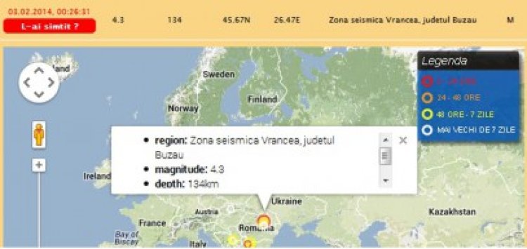 Cutremur de 4,3 grade în zona Vrancea